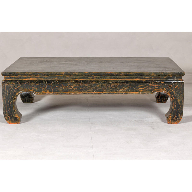 Vintage Chow Legs Distressed Black Coffee Table with Crackle Orange Finish-YN7960-8. Asian & Chinese Furniture, Art, Antiques, Vintage Home Décor for sale at FEA Home