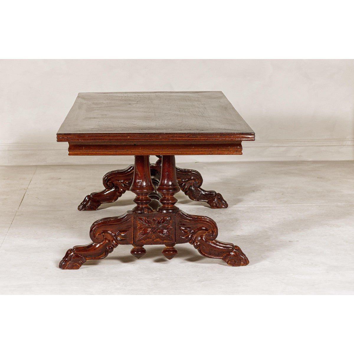 Dutch Colonial Ornate Coffee Table with Carved Lion Paw Legs and Cross Stretcher-12. Asian & Chinese Furniture, Art, Antiques, Vintage Home Décor for sale at FEA Home