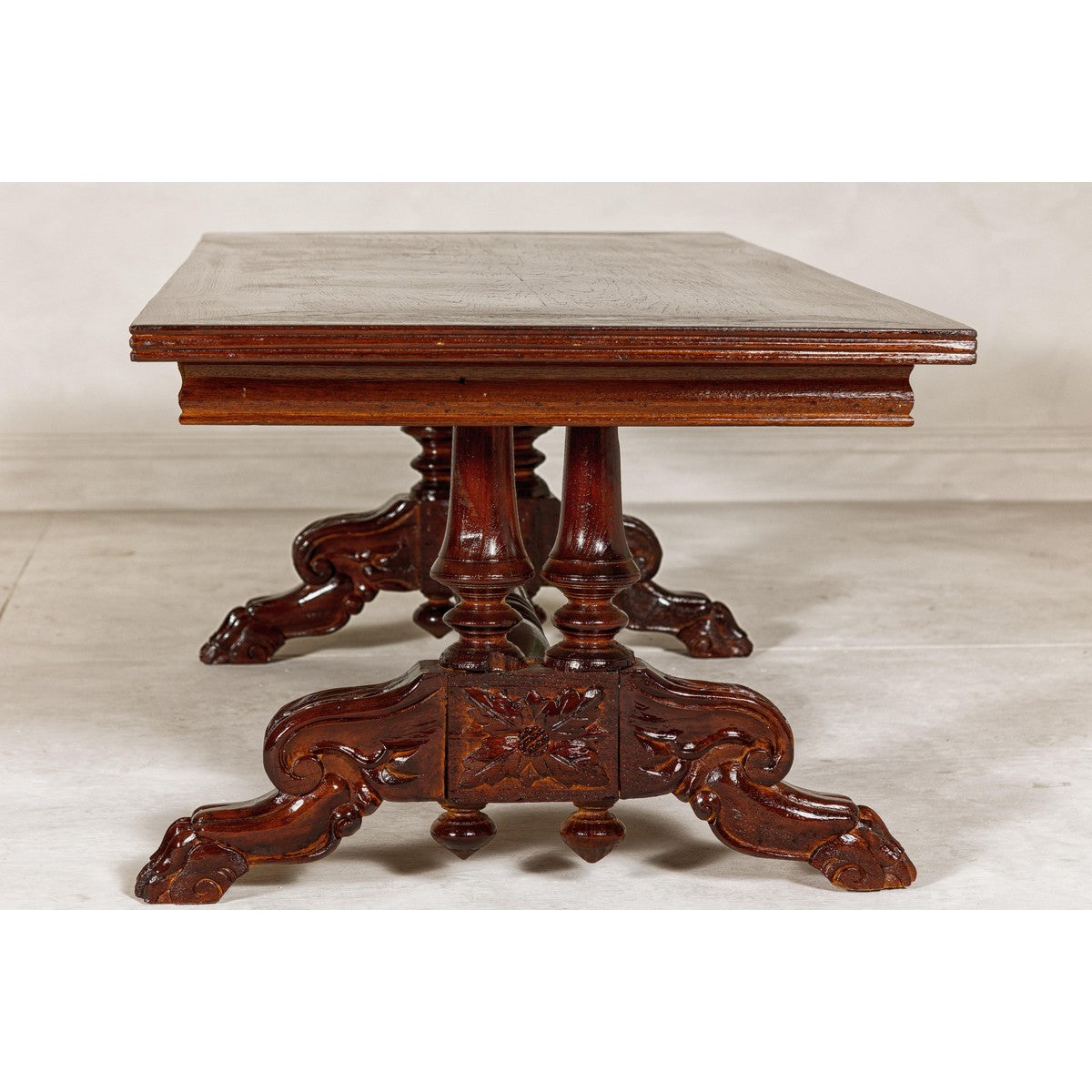 Dutch Colonial Ornate Coffee Table with Carved Lion Paw Legs and Cross Stretcher-13. Asian & Chinese Furniture, Art, Antiques, Vintage Home Décor for sale at FEA Home