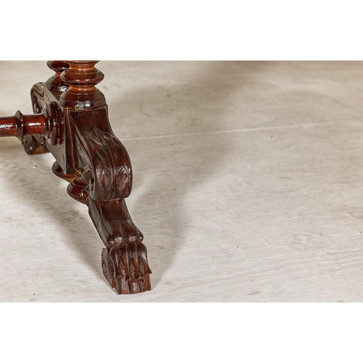 Dutch Colonial Ornate Coffee Table with Carved Lion Paw Legs and Cross Stretcher-7. Asian & Chinese Furniture, Art, Antiques, Vintage Home Décor for sale at FEA Home