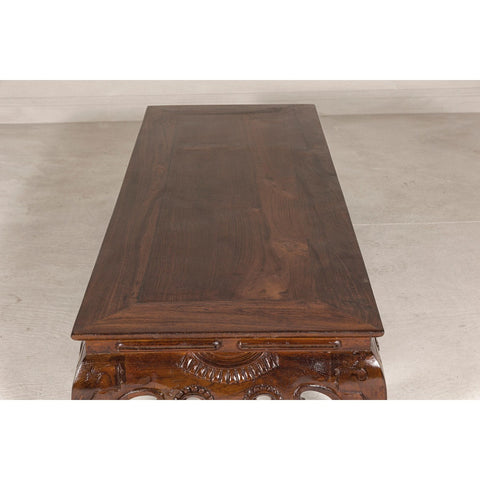 19th Century Lacquered Coffee Table with Hand-Carved Apron and Chow Legs-YN7969-14. Asian & Chinese Furniture, Art, Antiques, Vintage Home Décor for sale at FEA Home