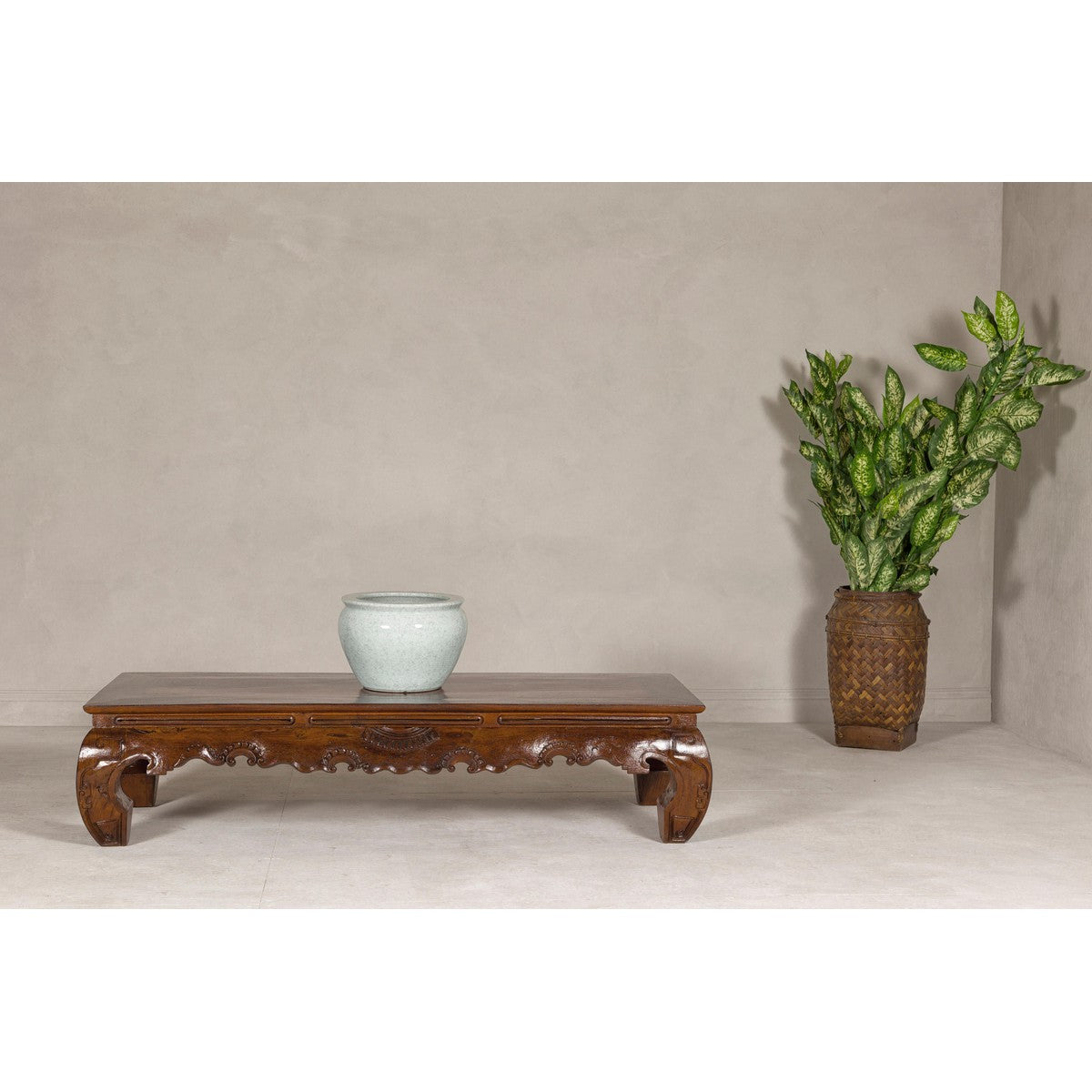 19th Century Lacquered Coffee Table with Hand-Carved Apron and Chow Legs-2. Asian & Chinese Furniture, Art, Antiques, Vintage Home Décor for sale at FEA Home