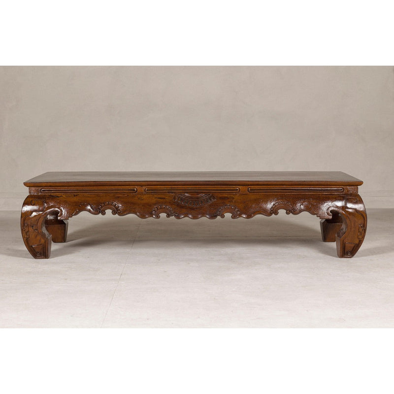 19th Century Lacquered Coffee Table with Hand-Carved Apron and Chow Legs-YN7969-5. Asian & Chinese Furniture, Art, Antiques, Vintage Home Décor for sale at FEA Home