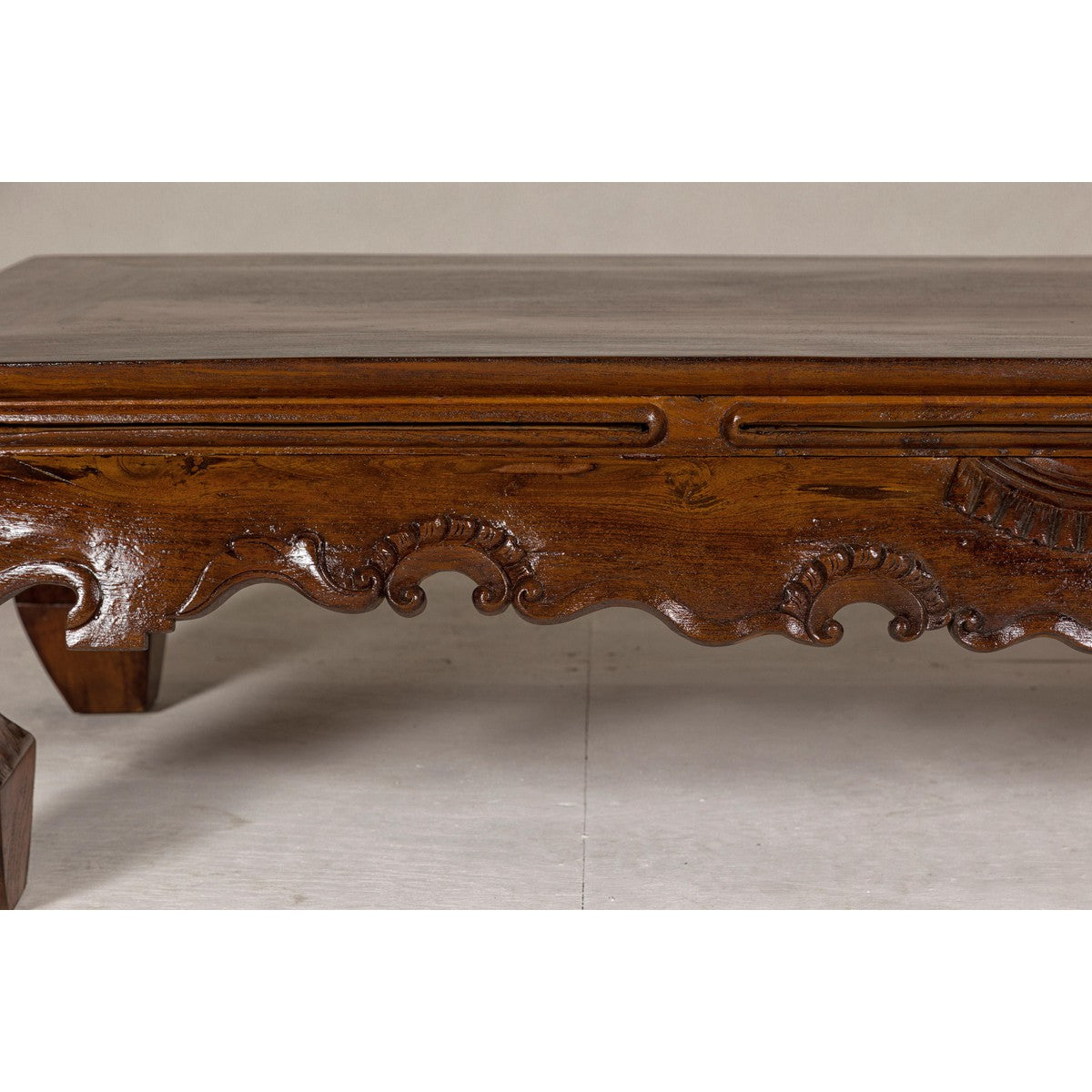 19th Century Lacquered Coffee Table with Hand-Carved Apron and Chow Legs-8. Asian & Chinese Furniture, Art, Antiques, Vintage Home Décor for sale at FEA Home