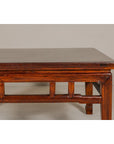 Low Square Coffee Table with Brown Lacquer, Horse Hoof Legs, Humpback Stretcher-10. Asian & Chinese Furniture, Art, Antiques, Vintage Home Décor for sale at FEA Home