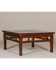 Low Square Coffee Table with Brown Lacquer, Horse Hoof Legs, Humpback Stretcher-11. Asian & Chinese Furniture, Art, Antiques, Vintage Home Décor for sale at FEA Home