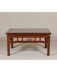 Low Square Coffee Table with Brown Lacquer, Horse Hoof Legs, Humpback Stretcher-14. Asian & Chinese Furniture, Art, Antiques, Vintage Home Décor for sale at FEA Home