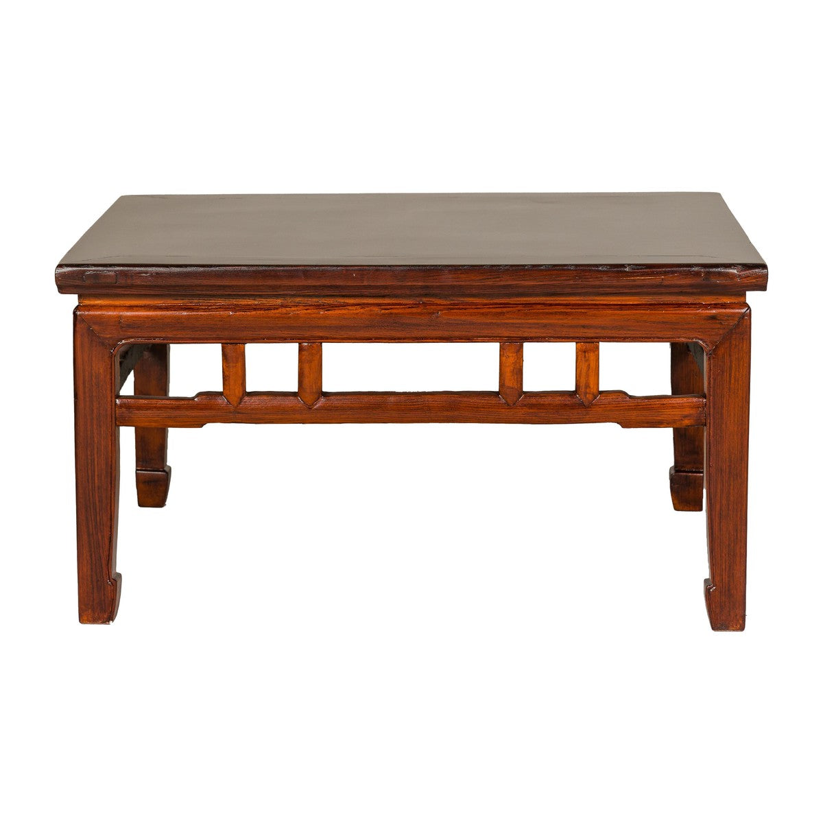 Low Square Coffee Table with Brown Lacquer, Horse Hoof Legs, Humpback Stretcher-17. Asian & Chinese Furniture, Art, Antiques, Vintage Home Décor for sale at FEA Home