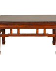Low Square Coffee Table with Brown Lacquer, Horse Hoof Legs, Humpback Stretcher-1. Asian & Chinese Furniture, Art, Antiques, Vintage Home Décor for sale at FEA Home