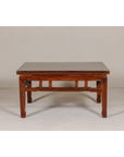 Low Square Coffee Table with Brown Lacquer, Horse Hoof Legs, Humpback Stretcher-3. Asian & Chinese Furniture, Art, Antiques, Vintage Home Décor for sale at FEA Home