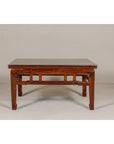 Low Square Coffee Table with Brown Lacquer, Horse Hoof Legs, Humpback Stretcher-5. Asian & Chinese Furniture, Art, Antiques, Vintage Home Décor for sale at FEA Home