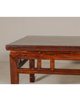 Low Square Coffee Table with Brown Lacquer, Horse Hoof Legs, Humpback Stretcher-9. Asian & Chinese Furniture, Art, Antiques, Vintage Home Décor for sale at FEA Home