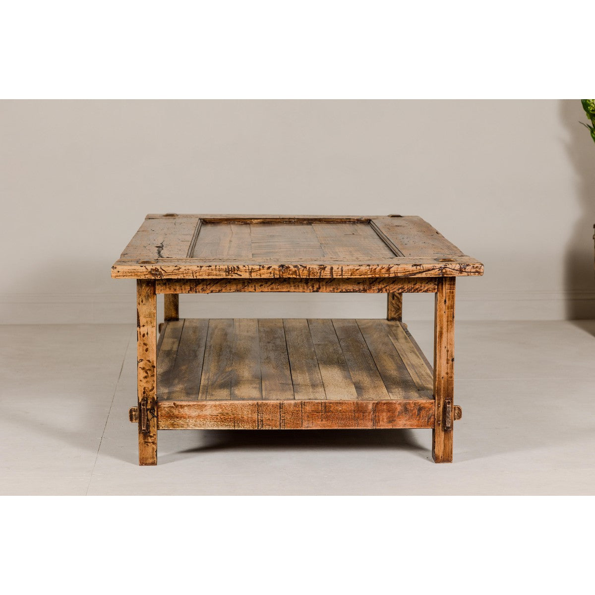 Country Style Distressed Two-Tier Coffee Table with Inset Top and Straight Legs-13. Asian & Chinese Furniture, Art, Antiques, Vintage Home Décor for sale at FEA Home