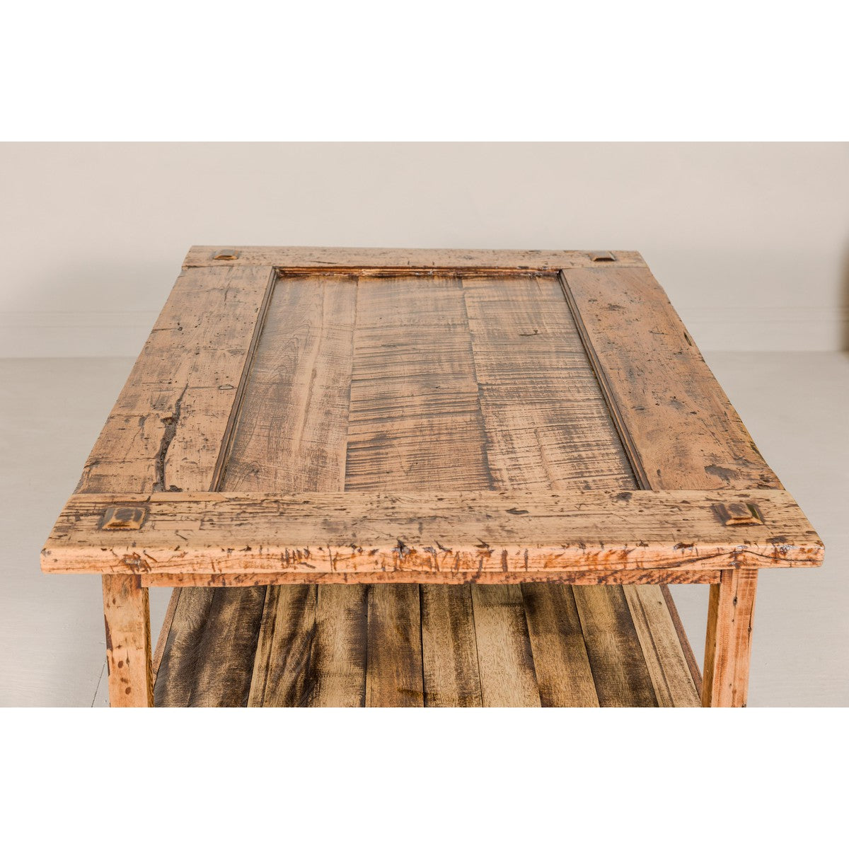 Country Style Distressed Two-Tier Coffee Table with Inset Top and Straight Legs-14. Asian & Chinese Furniture, Art, Antiques, Vintage Home Décor for sale at FEA Home