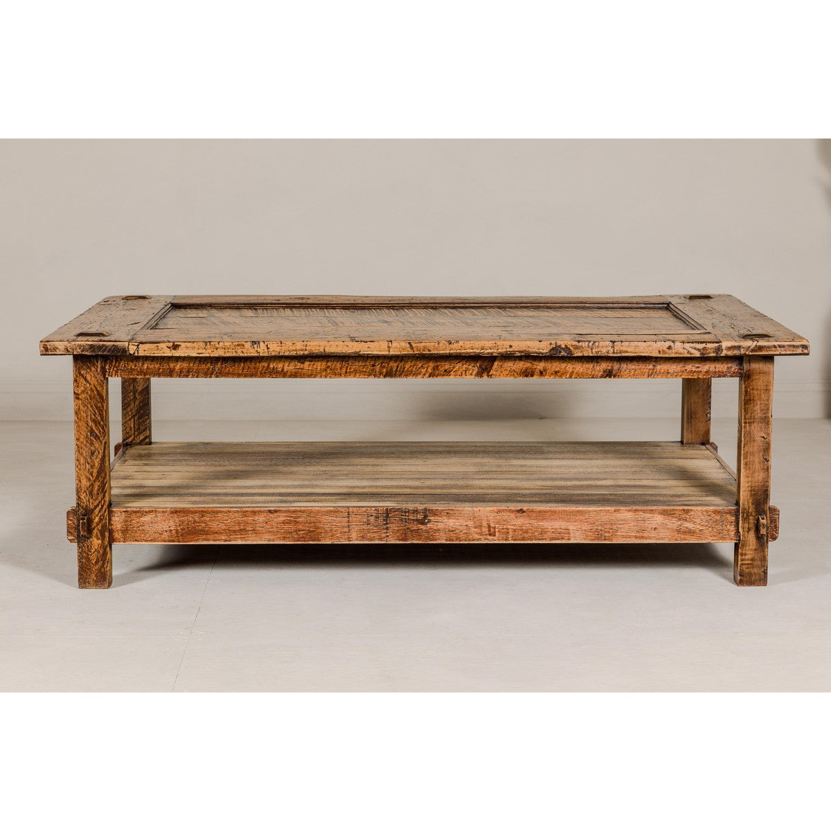 Country Style Distressed Two-Tier Coffee Table with Inset Top and Straight Legs-15. Asian & Chinese Furniture, Art, Antiques, Vintage Home Décor for sale at FEA Home