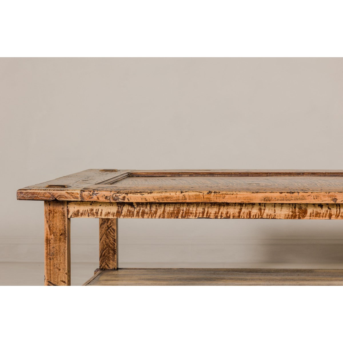Country Style Distressed Two-Tier Coffee Table with Inset Top and Straight Legs-4. Asian & Chinese Furniture, Art, Antiques, Vintage Home Décor for sale at FEA Home