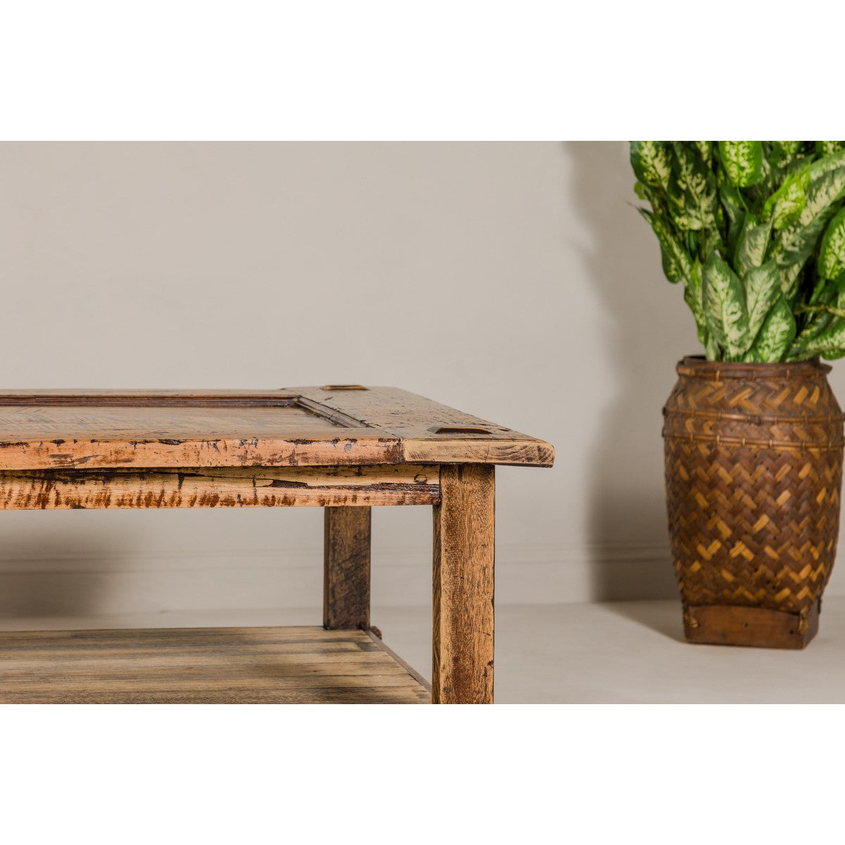 Country Style Distressed Two-Tier Coffee Table with Inset Top and Straight Legs-5. Asian & Chinese Furniture, Art, Antiques, Vintage Home Décor for sale at FEA Home