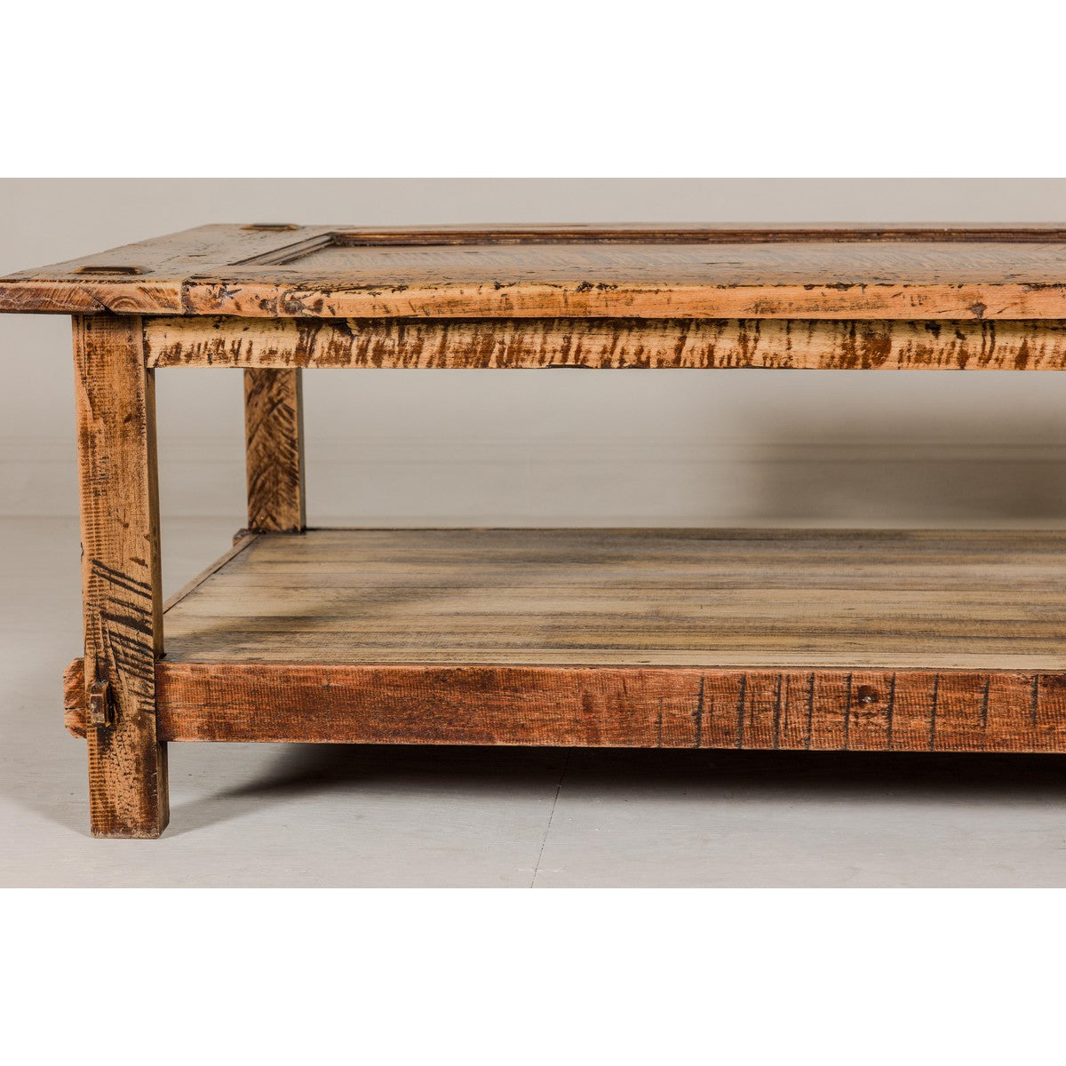 Country Style Distressed Two-Tier Coffee Table with Inset Top and Straight Legs-6. Asian & Chinese Furniture, Art, Antiques, Vintage Home Décor for sale at FEA Home