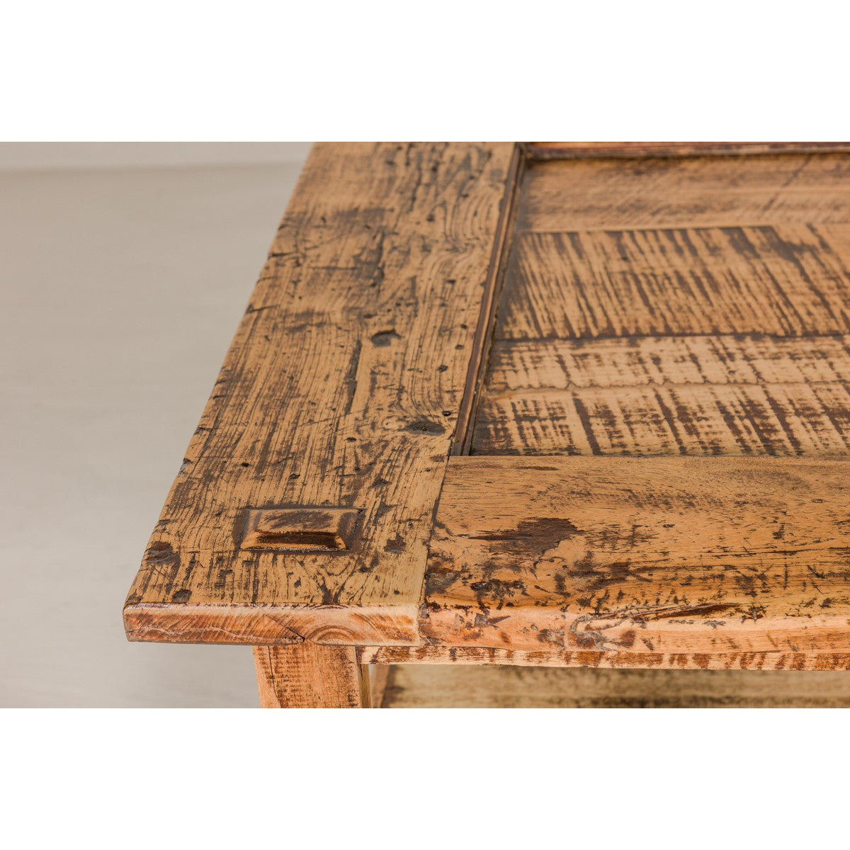 Country Style Distressed Two-Tier Coffee Table with Inset Top and Straight Legs-9. Asian & Chinese Furniture, Art, Antiques, Vintage Home Décor for sale at FEA Home