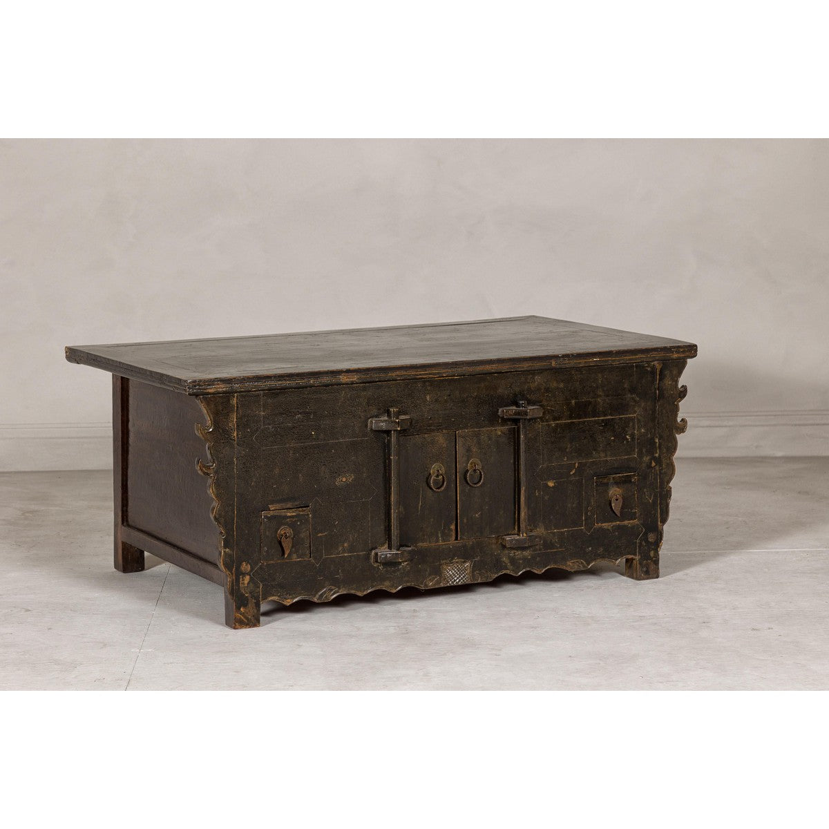 Low Kang Carved Sideboard with Brown Distressed Finish and Two Small Doors-13. Asian & Chinese Furniture, Art, Antiques, Vintage Home Décor for sale at FEA Home
