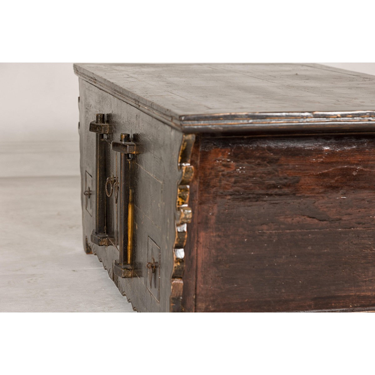 Low Kang Carved Sideboard with Brown Distressed Finish and Two Small Doors-18. Asian & Chinese Furniture, Art, Antiques, Vintage Home Décor for sale at FEA Home