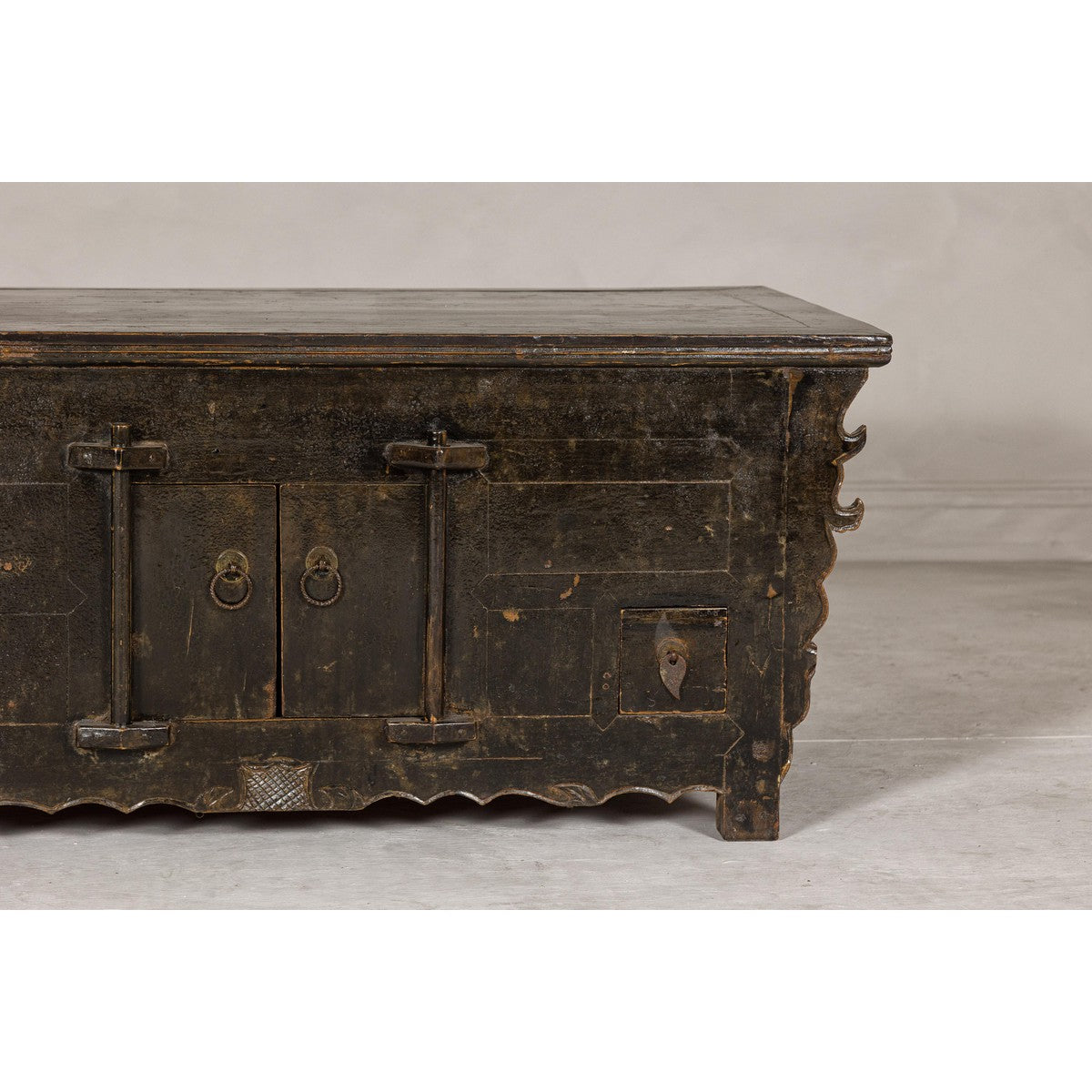 Low Kang Carved Sideboard with Brown Distressed Finish and Two Small Doors-5. Asian & Chinese Furniture, Art, Antiques, Vintage Home Décor for sale at FEA Home