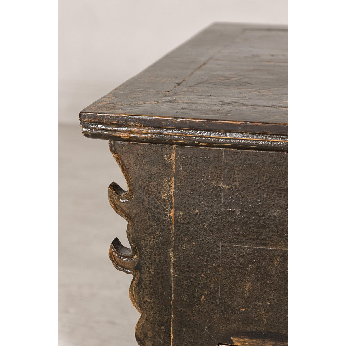 Low Kang Carved Sideboard with Brown Distressed Finish and Two Small Doors-7. Asian & Chinese Furniture, Art, Antiques, Vintage Home Décor for sale at FEA Home