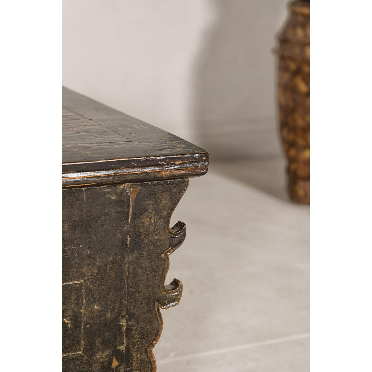 Low Kang Carved Sideboard with Brown Distressed Finish and Two Small Doors-8. Asian & Chinese Furniture, Art, Antiques, Vintage Home Décor for sale at FEA Home