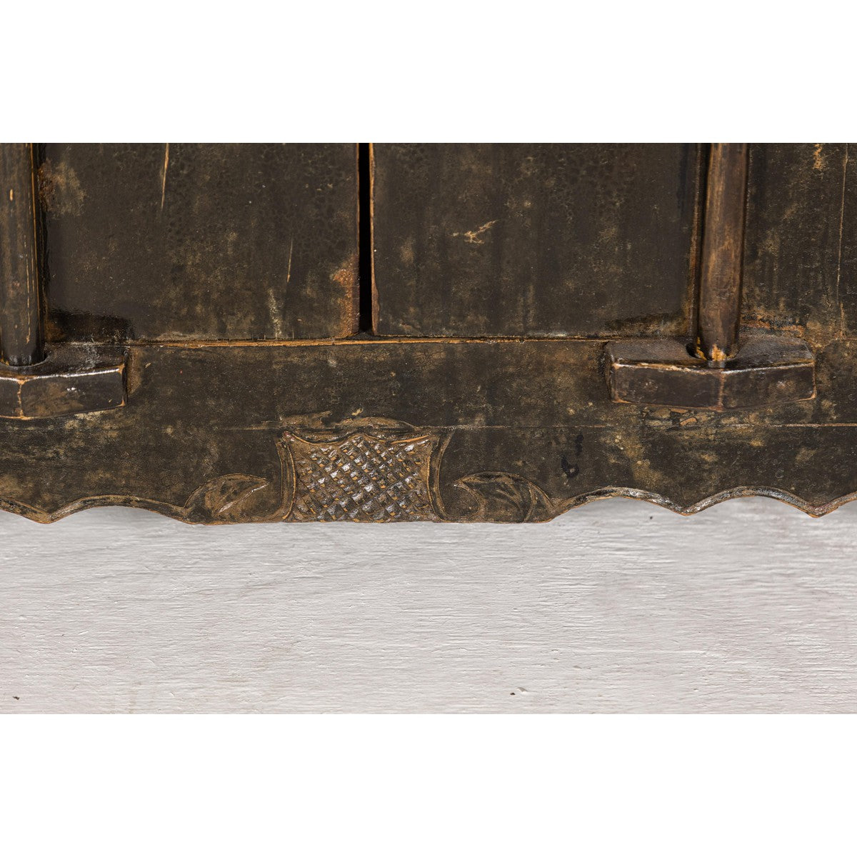 Low Kang Carved Sideboard with Brown Distressed Finish and Two Small Doors-9. Asian & Chinese Furniture, Art, Antiques, Vintage Home Décor for sale at FEA Home