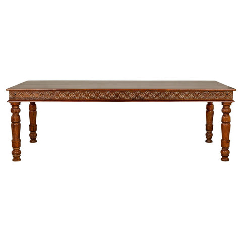 Large Dining Room Table with Carved Apron, Floral Motifs and Turned Legs-YN7977-1. Asian & Chinese Furniture, Art, Antiques, Vintage Home Décor for sale at FEA Home