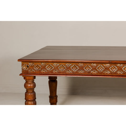 Large Dining Room Table with Carved Apron, Floral Motifs and Turned Legs-YN7977-4. Asian & Chinese Furniture, Art, Antiques, Vintage Home Décor for sale at FEA Home