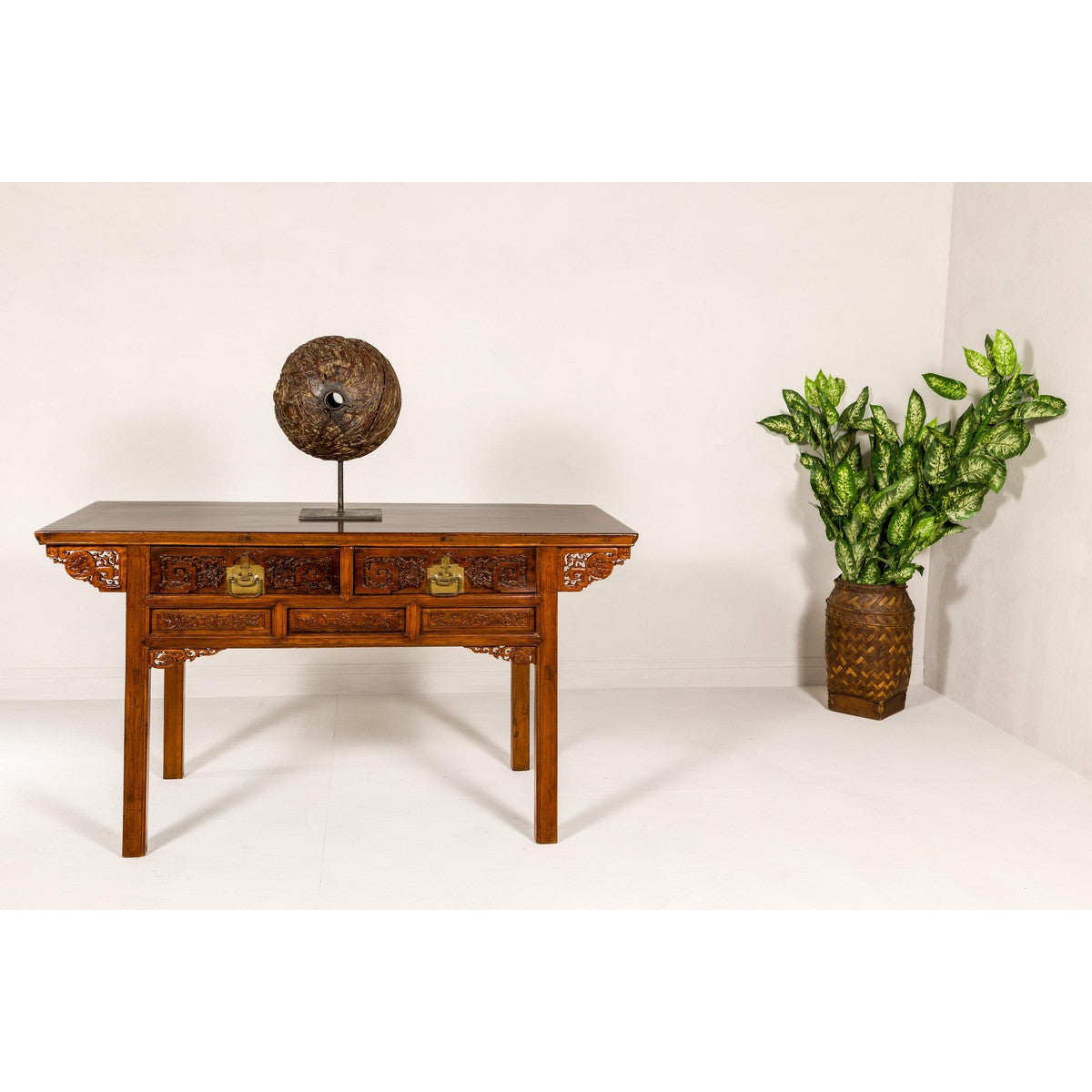 Vintage Chinese Carved Wood Console Table with Drawers-2. Asian & Chinese Furniture, Art, Antiques, Vintage Home Décor for sale at FEA Home