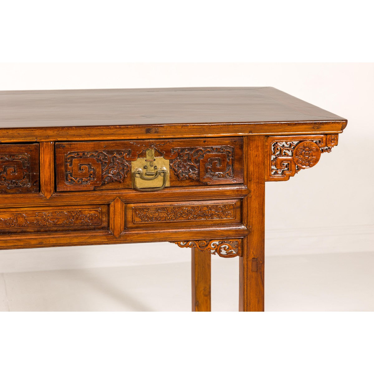 Vintage Chinese Carved Wood Console Table with Drawers-4. Asian & Chinese Furniture, Art, Antiques, Vintage Home Décor for sale at FEA Home