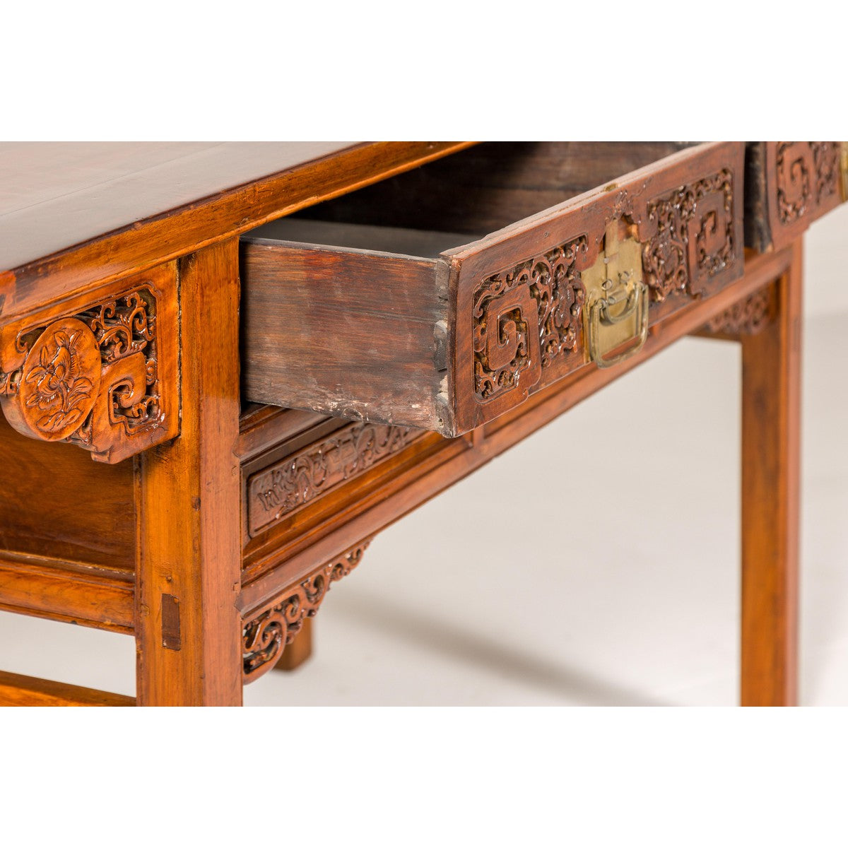 Vintage Chinese Carved Wood Console Table with Drawers-9. Asian & Chinese Furniture, Art, Antiques, Vintage Home Décor for sale at FEA Home