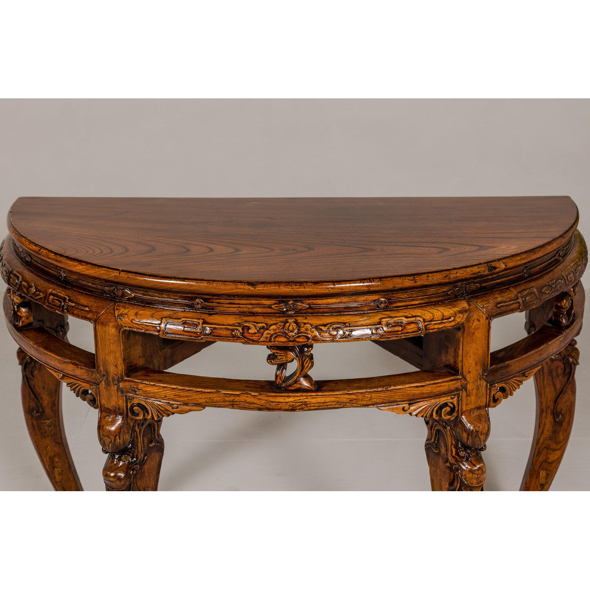 19th Century Wooden Demilune Table with Carved Mythical Creatures-11. Asian & Chinese Furniture, Art, Antiques, Vintage Home Décor for sale at FEA Home