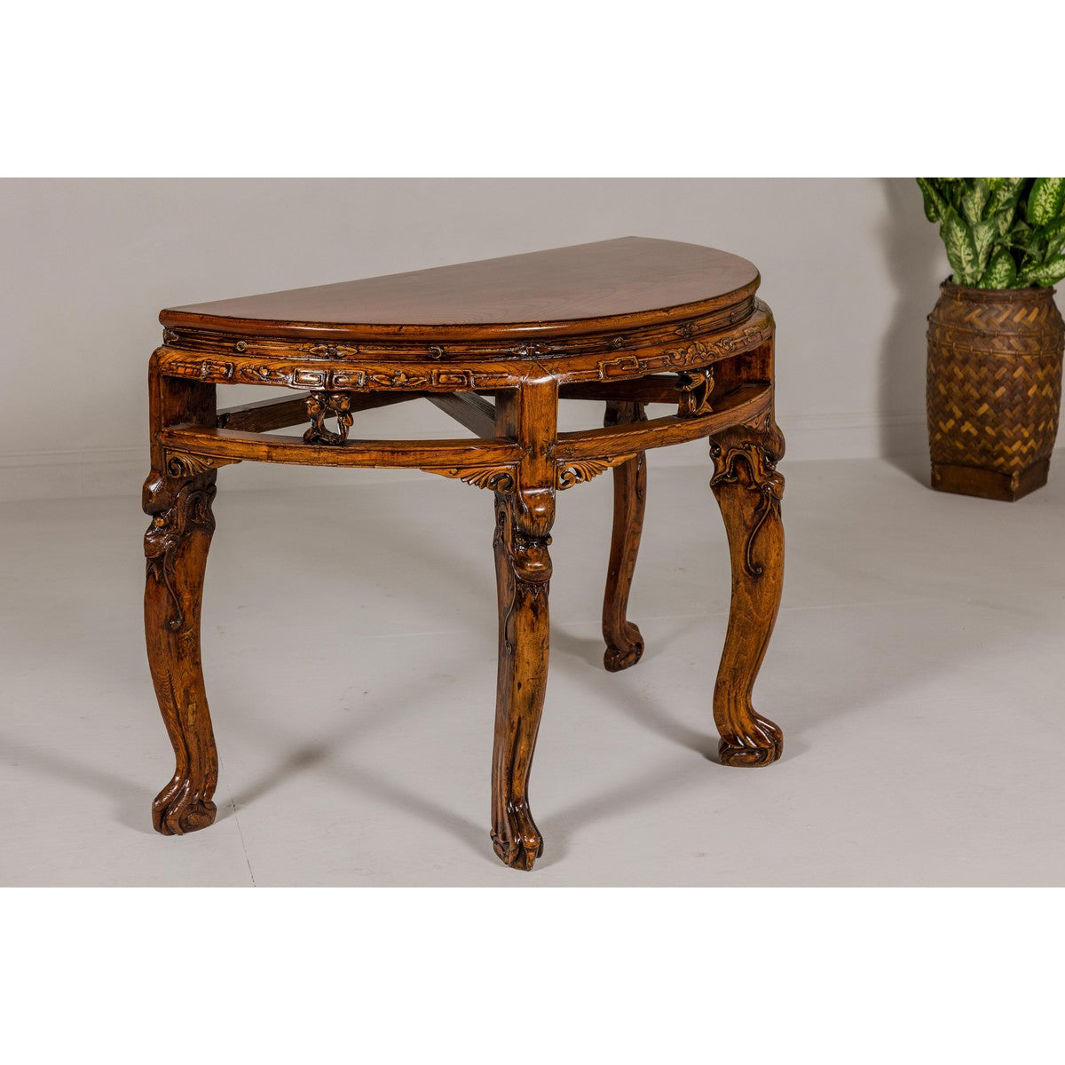 19th Century Wooden Demilune Table with Carved Mythical Creatures-12. Asian & Chinese Furniture, Art, Antiques, Vintage Home Décor for sale at FEA Home