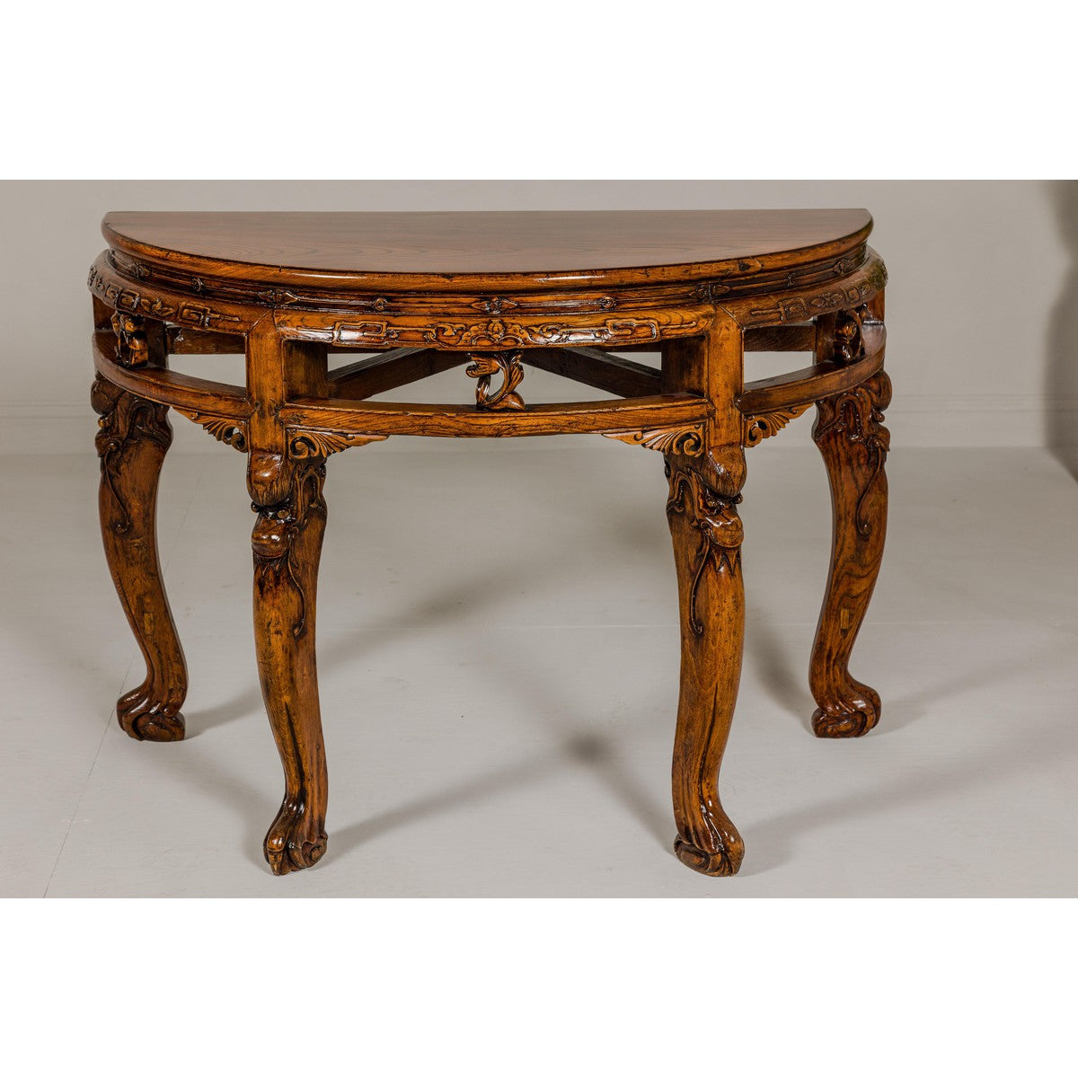 19th Century Wooden Demilune Table with Carved Mythical Creatures-3. Asian & Chinese Furniture, Art, Antiques, Vintage Home Décor for sale at FEA Home