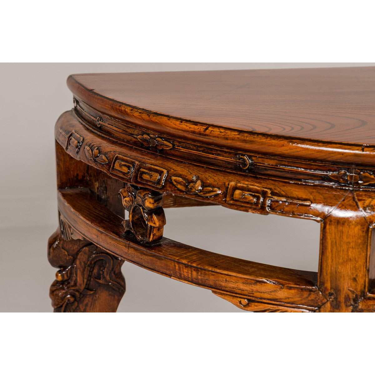 19th Century Wooden Demilune Table with Carved Mythical Creatures-6. Asian & Chinese Furniture, Art, Antiques, Vintage Home Décor for sale at FEA Home