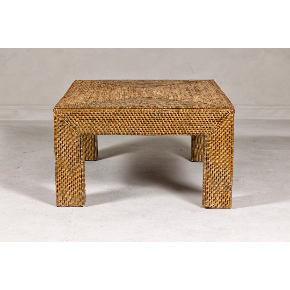 Country Style Midcentury Woven Rattan Light Brown Parsons Leg Coffee Table-10. Asian & Chinese Furniture, Art, Antiques, Vintage Home Décor for sale at FEA Home