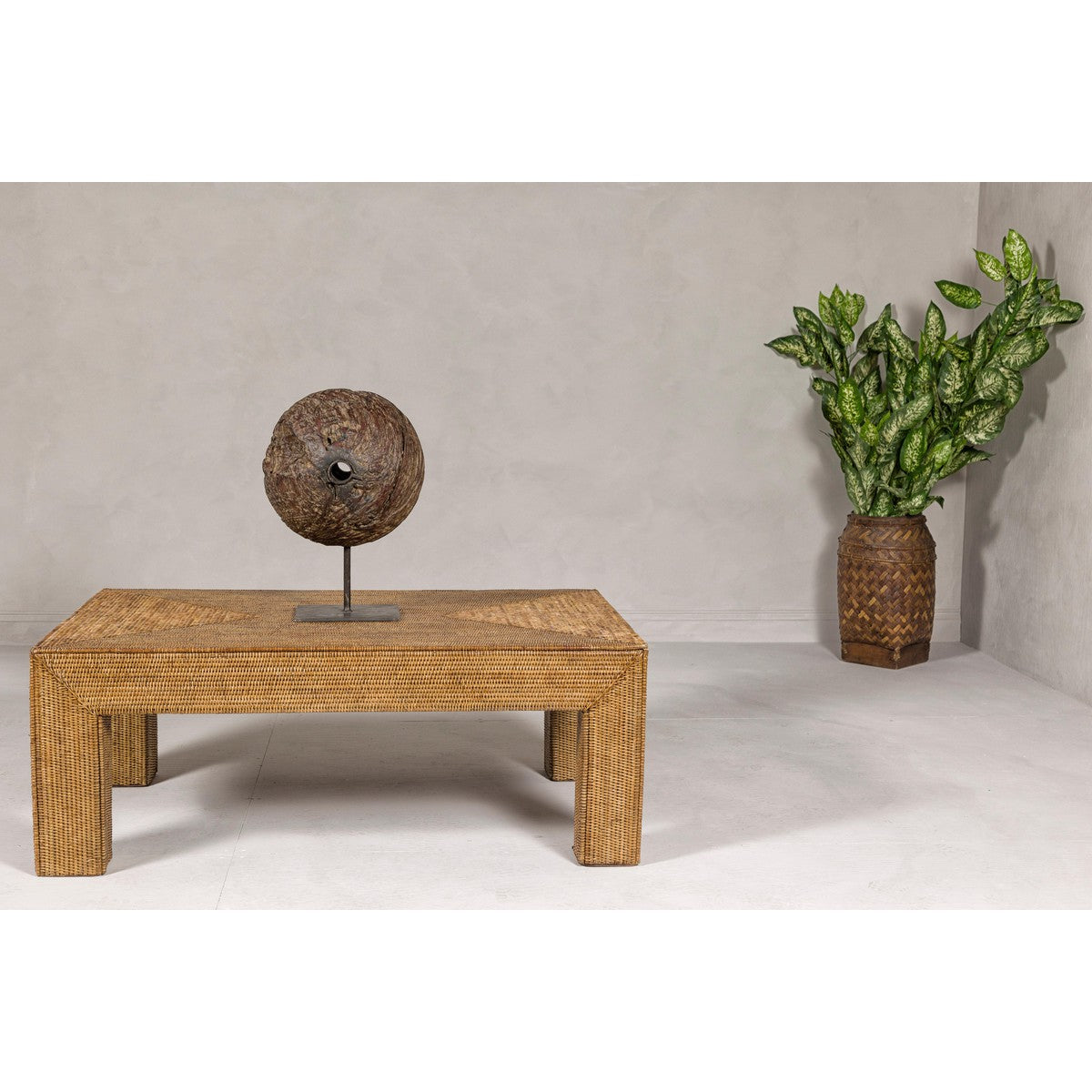 Country Style Midcentury Woven Rattan Light Brown Parsons Leg Coffee Table-2. Asian & Chinese Furniture, Art, Antiques, Vintage Home Décor for sale at FEA Home
