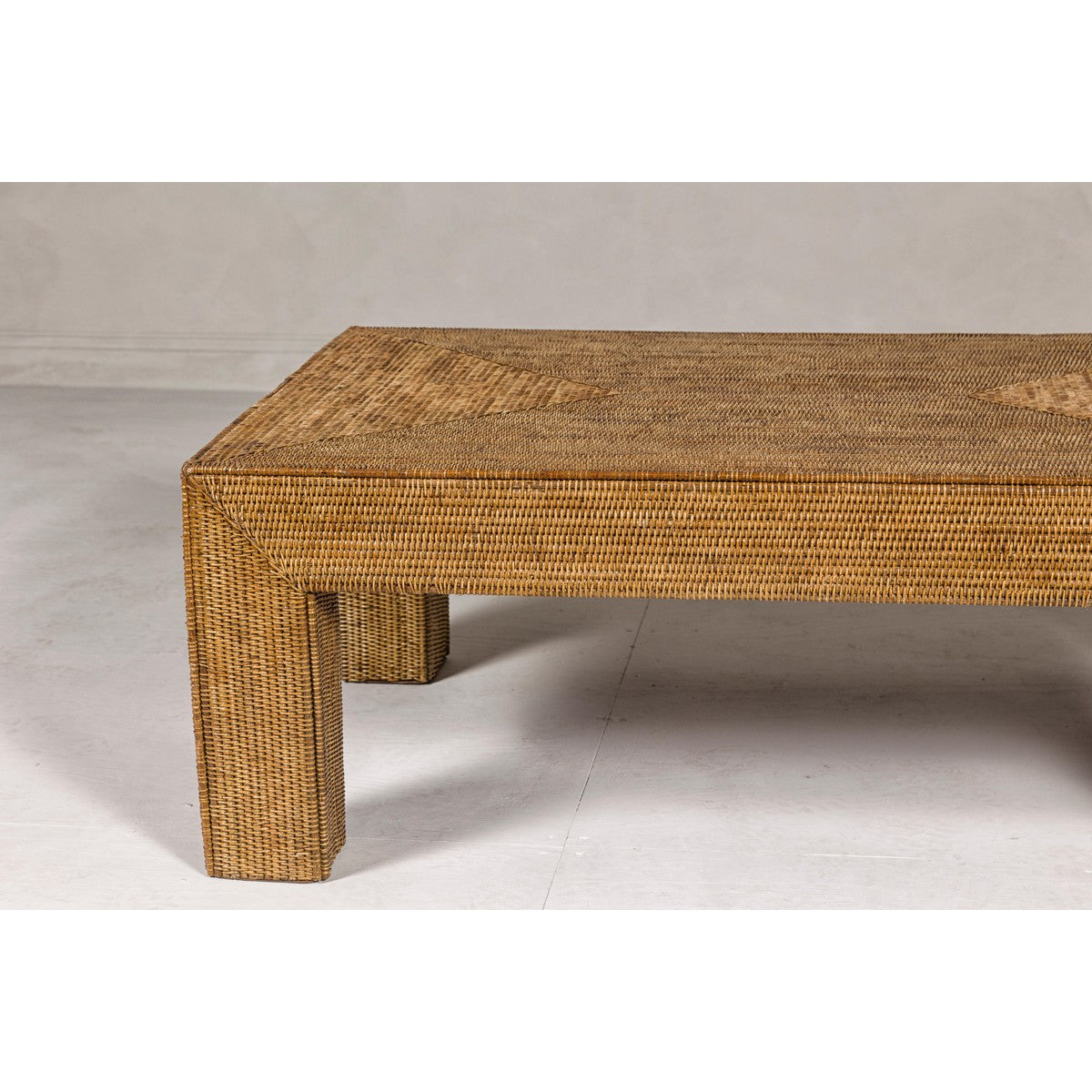 Country Style Midcentury Woven Rattan Light Brown Parsons Leg Coffee Table-5. Asian & Chinese Furniture, Art, Antiques, Vintage Home Décor for sale at FEA Home
