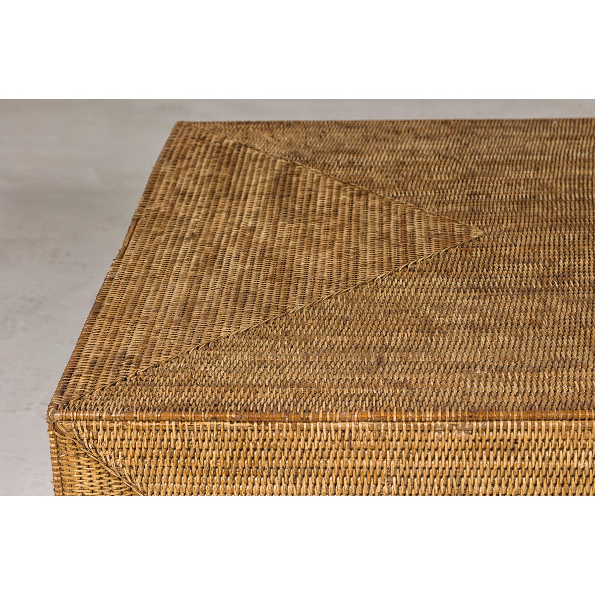 Country Style Midcentury Woven Rattan Light Brown Parsons Leg Coffee Table-7. Asian & Chinese Furniture, Art, Antiques, Vintage Home Décor for sale at FEA Home