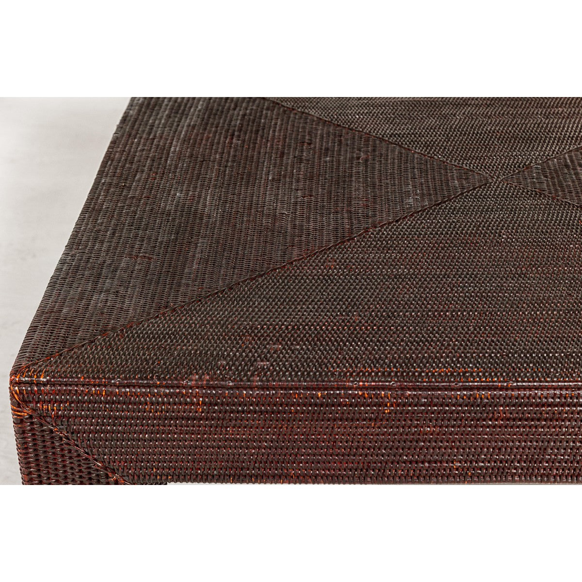 Midcentury Vintage Woven Rattan Dark Brown Parsons Leg Rattan Coffee Table-12. Asian & Chinese Furniture, Art, Antiques, Vintage Home Décor for sale at FEA Home