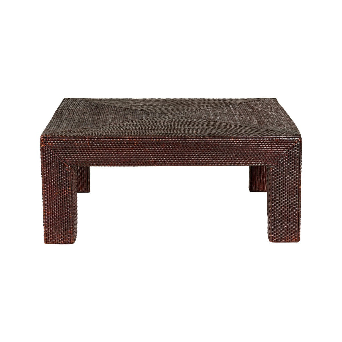 Midcentury Vintage Woven Rattan Dark Brown Parsons Leg Rattan Coffee Table-18. Asian & Chinese Furniture, Art, Antiques, Vintage Home Décor for sale at FEA Home
