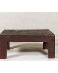 Midcentury Vintage Woven Rattan Dark Brown Parsons Leg Rattan Coffee Table-3. Asian & Chinese Furniture, Art, Antiques, Vintage Home Décor for sale at FEA Home