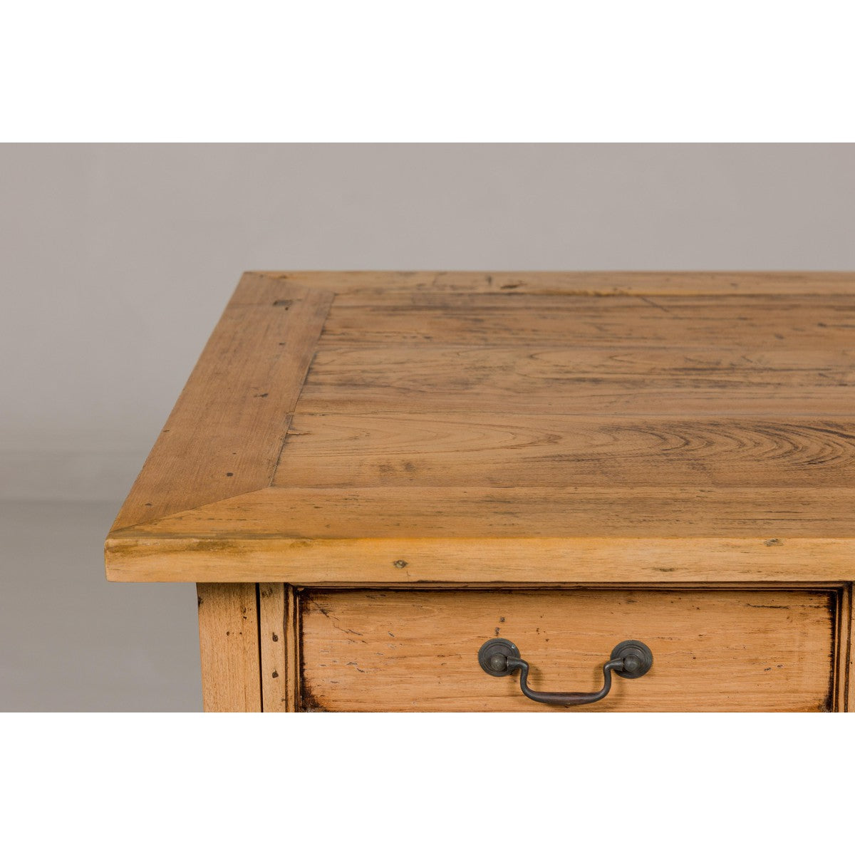 Teak Kneehole Desk with Eight Drawers and Custom Bleached Finish-14. Asian & Chinese Furniture, Art, Antiques, Vintage Home Décor for sale at FEA Home