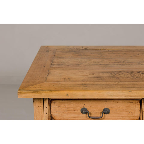 Teak Kneehole Desk with Eight Drawers and Custom Bleached Finish-YN7991-11. Asian & Chinese Furniture, Art, Antiques, Vintage Home Décor for sale at FEA Home