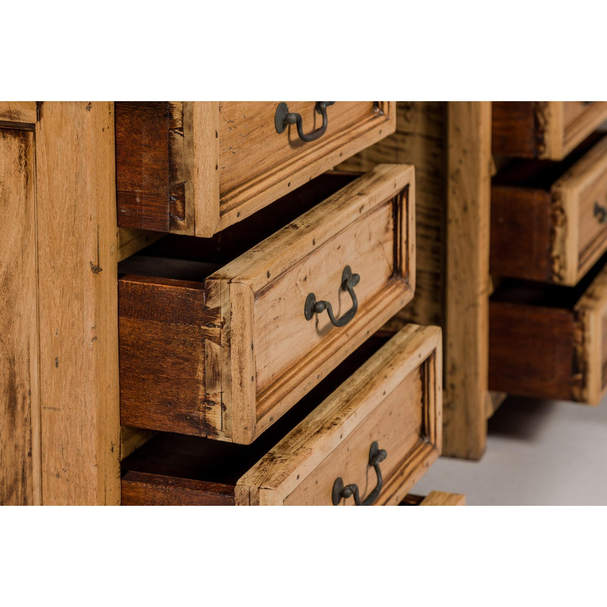 Teak Kneehole Desk with Eight Drawers and Custom Bleached Finish-15. Asian & Chinese Furniture, Art, Antiques, Vintage Home Décor for sale at FEA Home