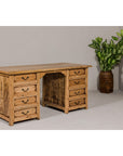 Teak Kneehole Desk with Eight Drawers and Custom Bleached Finish-16. Asian & Chinese Furniture, Art, Antiques, Vintage Home Décor for sale at FEA Home