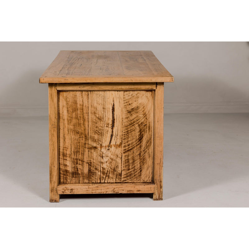 Teak Kneehole Desk with Eight Drawers and Custom Bleached Finish-YN7991-17. Asian & Chinese Furniture, Art, Antiques, Vintage Home Décor for sale at FEA Home